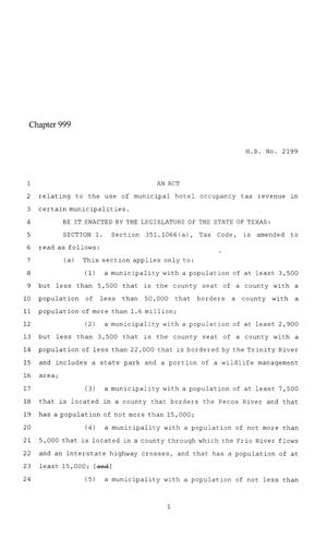 86th Texas Legislature, Regular Session, House Bill 2199, Chapter 999