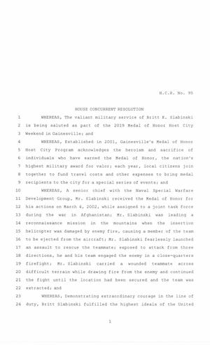 86th Texas Legislature, Regular Session, House Concurrent Resolution 95