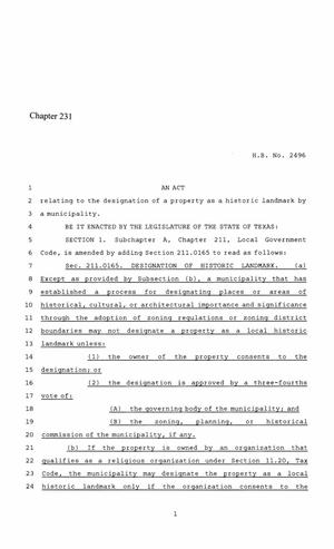 86th Texas Legislature, Regular Session, House Bill 2496, Chapter 231