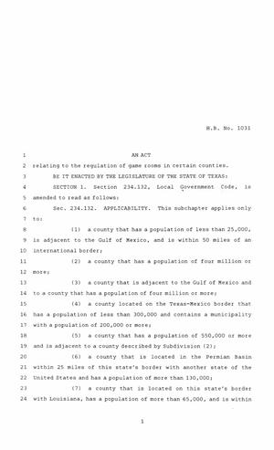 86th Texas Legislature, Regular Session, House Bill 1031