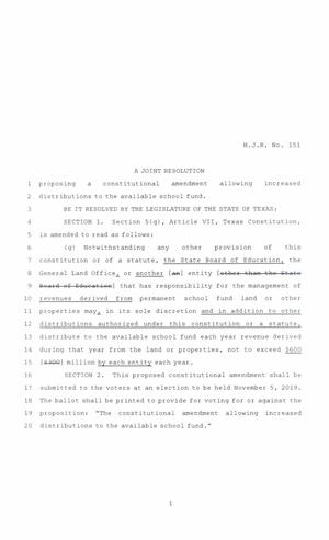 86th Texas Legislature, Regular Session, House Joint Resolution 151