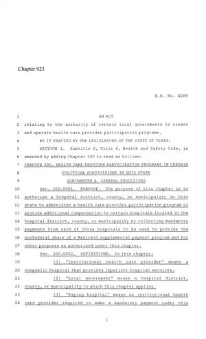 86th Texas Legislature, Regular Session, House Bill 4289, Chapter 923