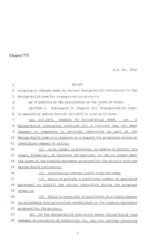 86th Texas Legislature, Regular Session, House Bill 1542, Chapter 773
