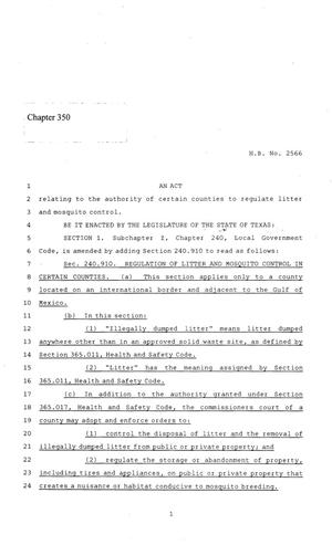 86th Texas Legislature, Regular Session, House Bill 2566, Chapter 350