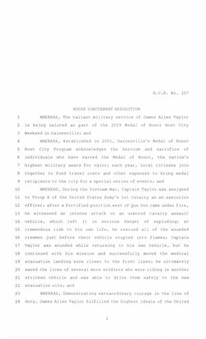 86th Texas Legislature, Regular Session, House Concurrent Resolution 107