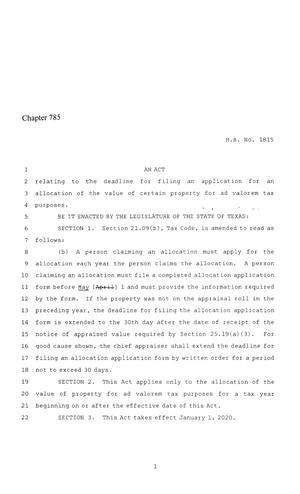 86th Texas Legislature, Regular Session, House Bill 1815, Chapter 785