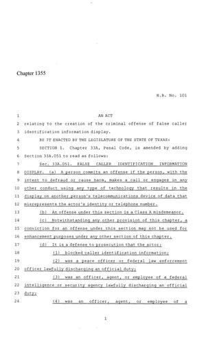 86th Texas Legislature, Regular Session, House Bill 101, Chapter 1355