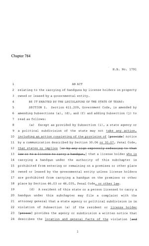 86th Texas Legislature, Regular Session, House Bill 1791, Chapter 784
