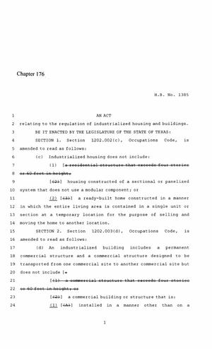 86th Texas Legislature, Regular Session, House Bill 1385, Chapter 176
