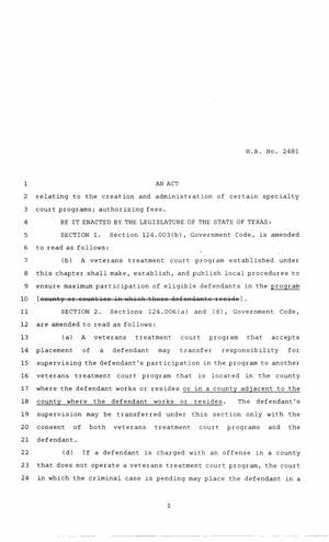 86th Texas Legislature, Regular Session, House Bill 2481