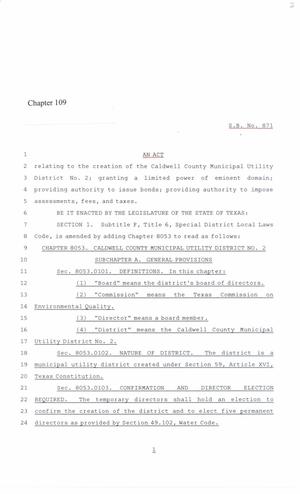 86th Texas Legislature, Regular Session, Senate Bill 871, Chapter 109