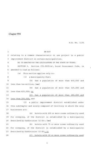 86th Texas Legislature, Regular Session, House Bill 1135, Chapter 994