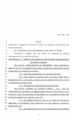 86th Texas Legislature, Regular Session, House Bill 994