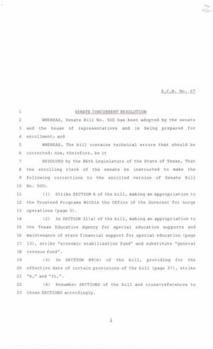 86th Texas Legislature, Regular Session, Senate Concurrent Resolution 67