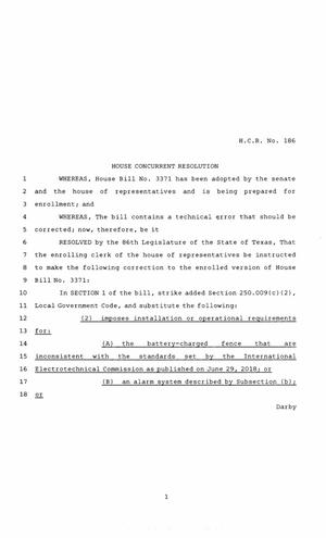 86th Texas Legislature, Regular Session, House Concurrent Resolution 186