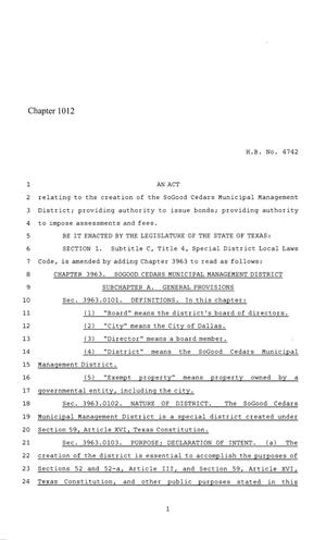 86th Texas Legislature, Regular Session, House Bill 4742, Chapter 1012
