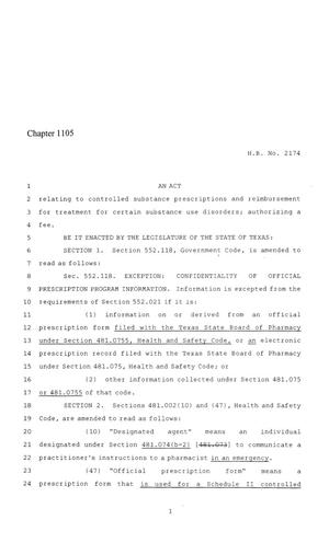 86th Texas Legislature, Regular Session, House Bill 2174, Chapter 1105