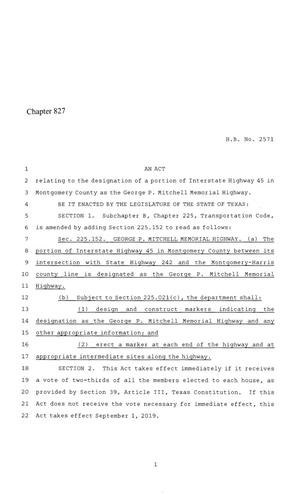 86th Texas Legislature, Regular Session, House Bill 2571, Chapter 827