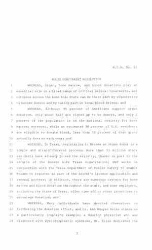 86th Texas Legislature, Regular Session, House Concurrent Resolution 42