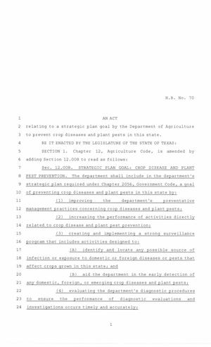 86th Texas Legislature, Regular Session, House Bill 70