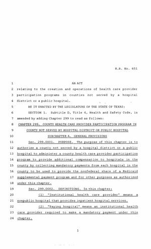 86th Texas Legislature, Regular Session, House Bill 651