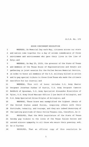 86th Texas Legislature, Regular Session, House Concurrent Resolution 172