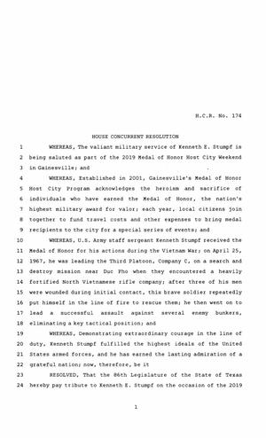 86th Texas Legislature, Regular Session, House Concurrent Resolution 174