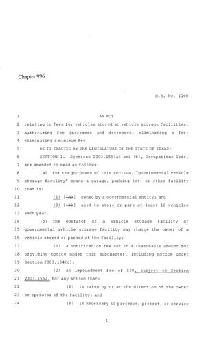 86th Texas Legislature, Regular Session, House Bill 1140, Chapter 996