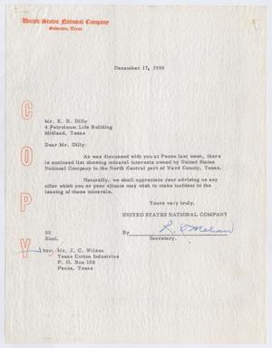 [Letter from R. I. Mehan to E. B. Dilly, December 17, 1958]