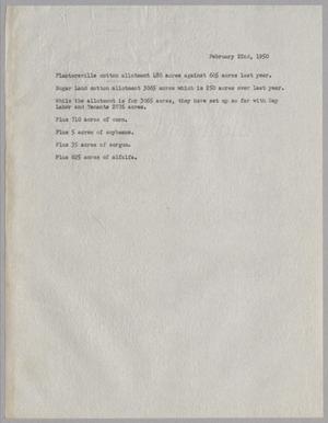 Primary view of object titled '[Crop Allocations, February 22, 1950]'.