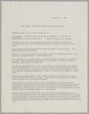 [Letter regarding building plans for Texas Prudential Insurance Company, February 1, 1955]