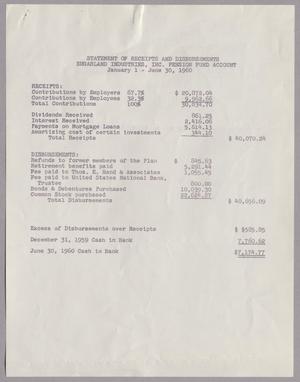 [Sugarland Industries Pension Fund Account Financial Records, January 1-June 30, 1960]