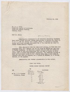 [Letter from R. I. Mehan to F. J. Mills, February 12, 1960]