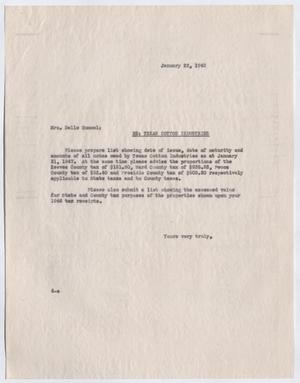 [Letter from R. I. Mehan to Belle Hummel, January 22, 1948]