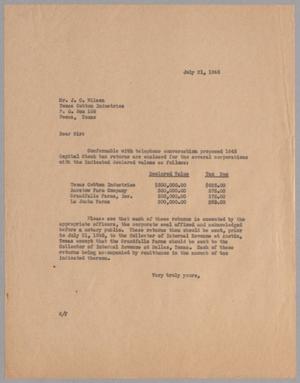 [Letter from Ray I. Mehan to J. C. Wilson, July 21, 1945]