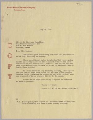 [Letter from D. W. Kempner to J. D. Morrow, July 15, 1954]