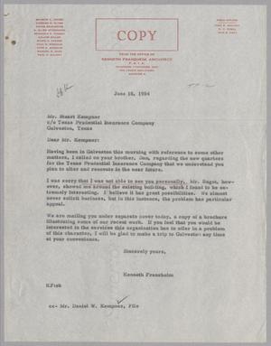 [Letter from Kenneth Franzheim to Stuart Kempner, June 18, 1954]