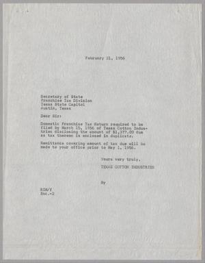 [Letter from R. I. Mehan, February 21, 1956]