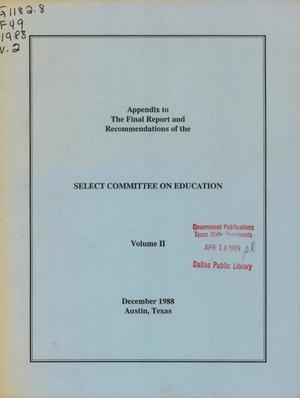 The Final Report and Recommendations of the Select Committee on Education: Volume 2. Appendix