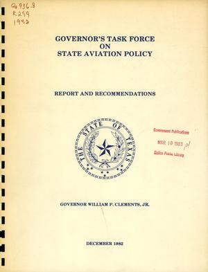 Governor's Task Force on State Aviation Policy: Report and Recommendations
