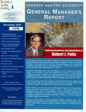 Edwards Aquifer Authority General Manager's Report, November 2004