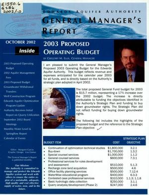 Edwards Aquifer Authority General Manager's Report, October 2002