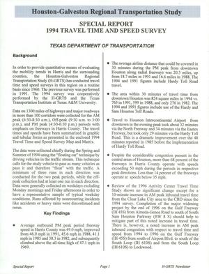 H-GRTS Newsletter, Special Report: 1994 Travel Time and Speed Survey