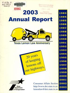 Texas Lemon Law Annual Report: 2003