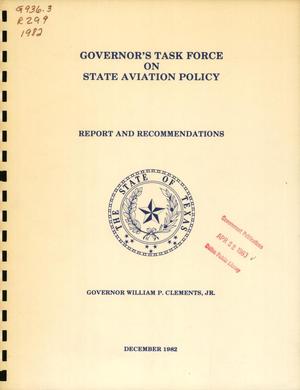 Texas Governor's Task Force on State Aviation Policy: Report and Recommendations