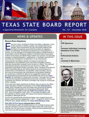 Primary view of object titled 'Texas State Board Report, Volume 137, November 2018'.