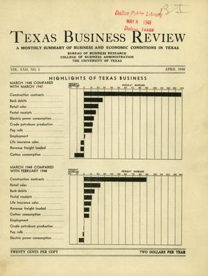 Primary view of object titled 'Texas Business Review, Volume 22, Issue 3, April 1948'.