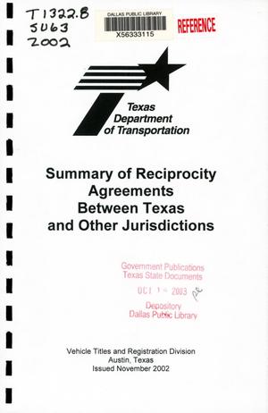 Summary of Reciprocity Agreements Between Texas and Other Jurisdictions