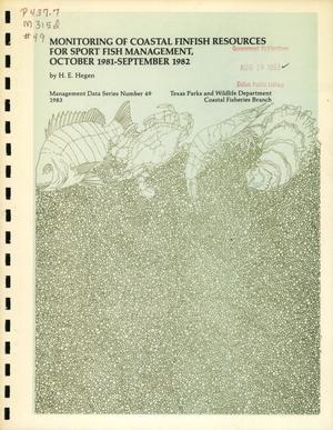 Primary view of object titled 'Monitoring of Coastal Finfish Resources for Sport Fish Management, October 1981-September 1982'.