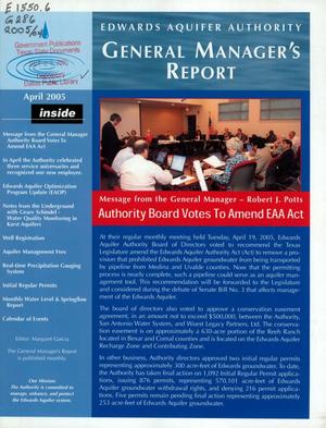Edwards Aquifer Authority General Manager's Report, April 2005